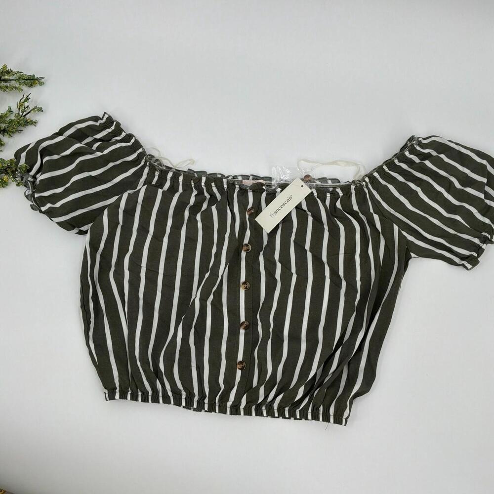NWT Francesca’s Mi Amore Green Stripe Cropped Top Size S